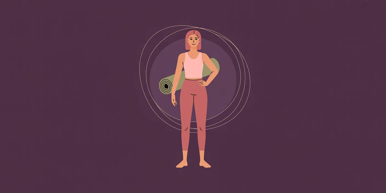 Woman standing with a rolled exercise mat under her arm